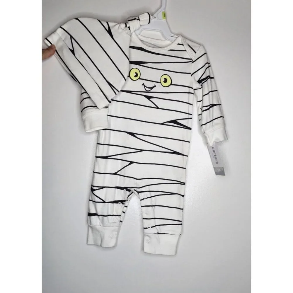CARTER’s MUMMY TODDLER HALLOWEEN ONE PIECE OUTFIT WITH HAT 3 or 6 Months New - Picture 5 of 8